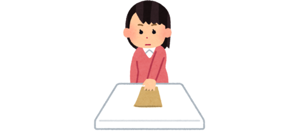 イラスト画像 人が卓上の書類を真剣なまなざしで見ている