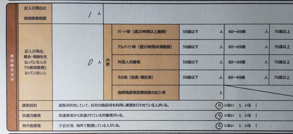 報酬・雇用に関する調査票の被保険者状況