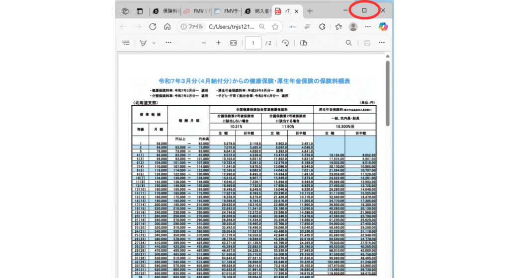 画像 表示されたページの最大化を促すために画面の最大化ボタンを赤枠で強調して見せている
