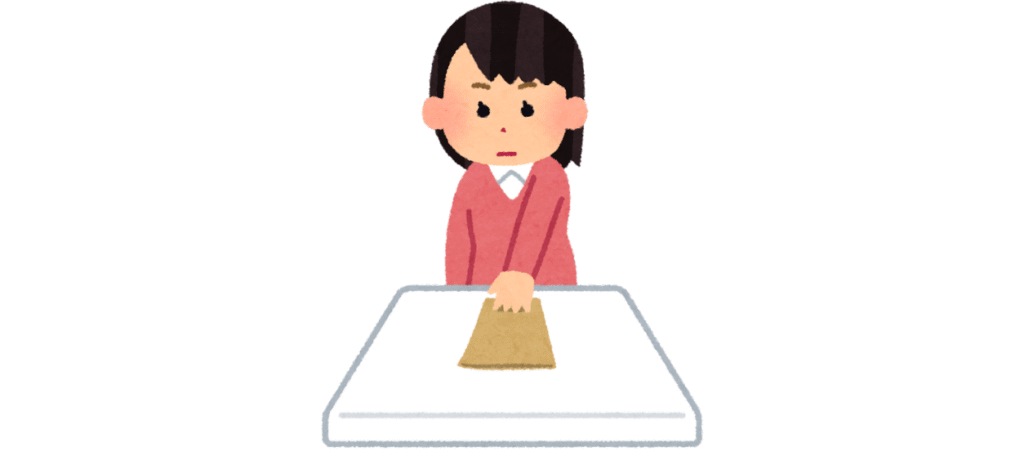 イラスト画像　人が卓上の書類を真剣なまなざしで見ている