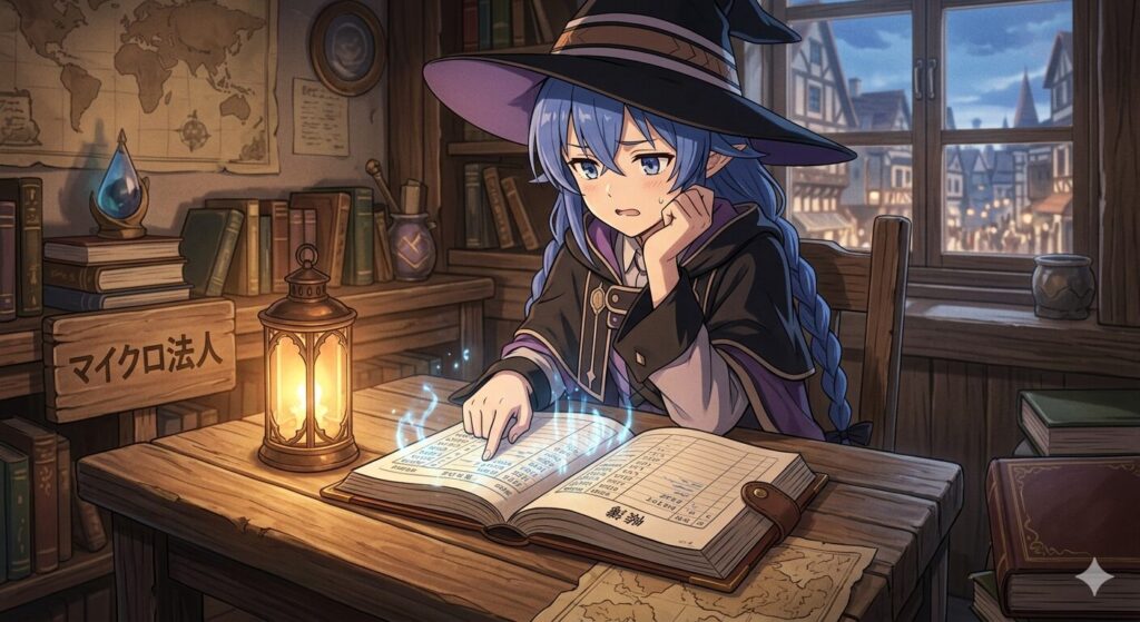 イラスト画像 人物が帳面を眺めて、愕然と息を飲み込んだ様子