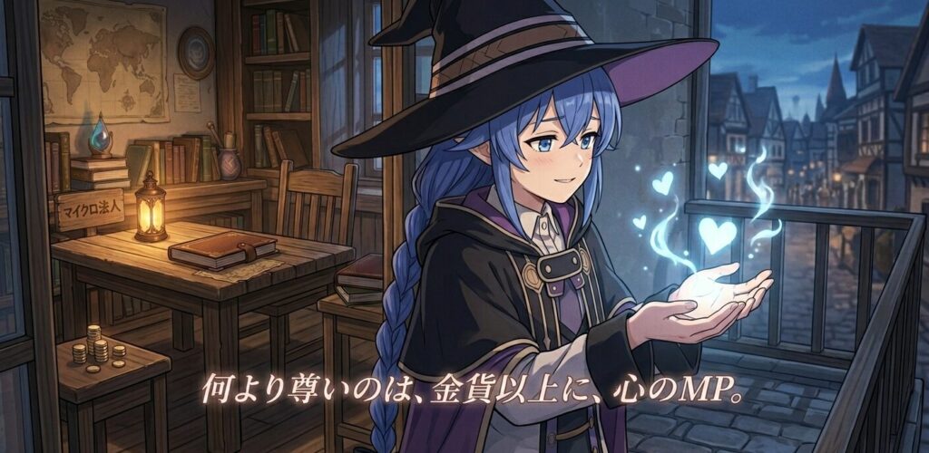イラスト画像 人物が自分自身の「心のMP」を尊ぶ様子